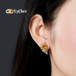 Bông tai Vàng 18K đính đá Citrine- Lê Thị Bảo Ngọc