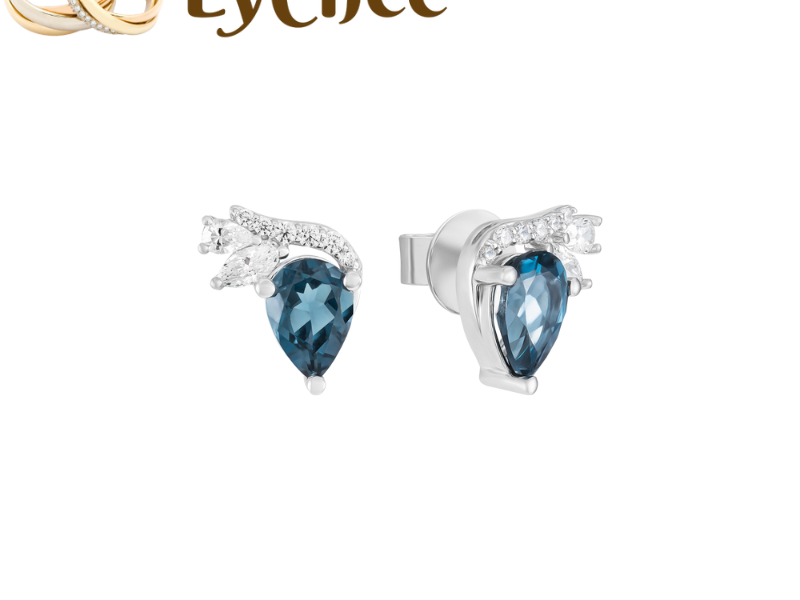 Bông tai Vàng trắng 14K đính đá Topaz- Lê Thị Bảo Ngọc