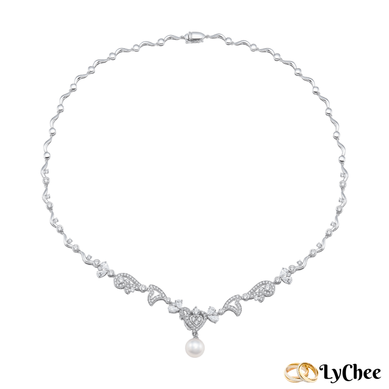 Dây cổ Vàng trắng 10K Đính ngọc trai Lychee - Nguyễn Nhựt Duy