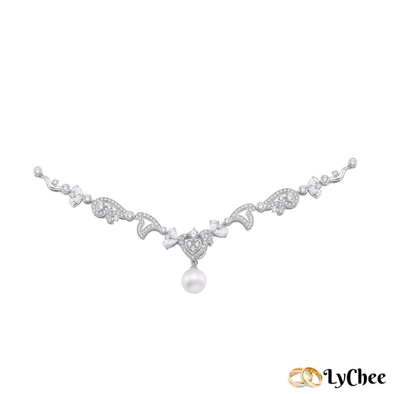 Dây cổ Vàng trắng 10K Đính ngọc trai Lychee - Nguyễn Nhựt Duy