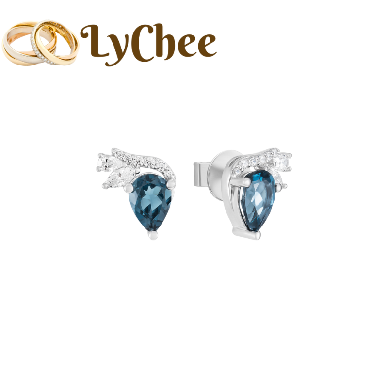 Bông tai Vàng trắng 14K đính đá Topaz- Lê Thị Bảo Ngọc