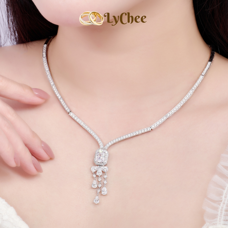 Dây cổ cưới Vàng trắng 10K Đính đá ECZ - Nguyễn Nhựt Duy