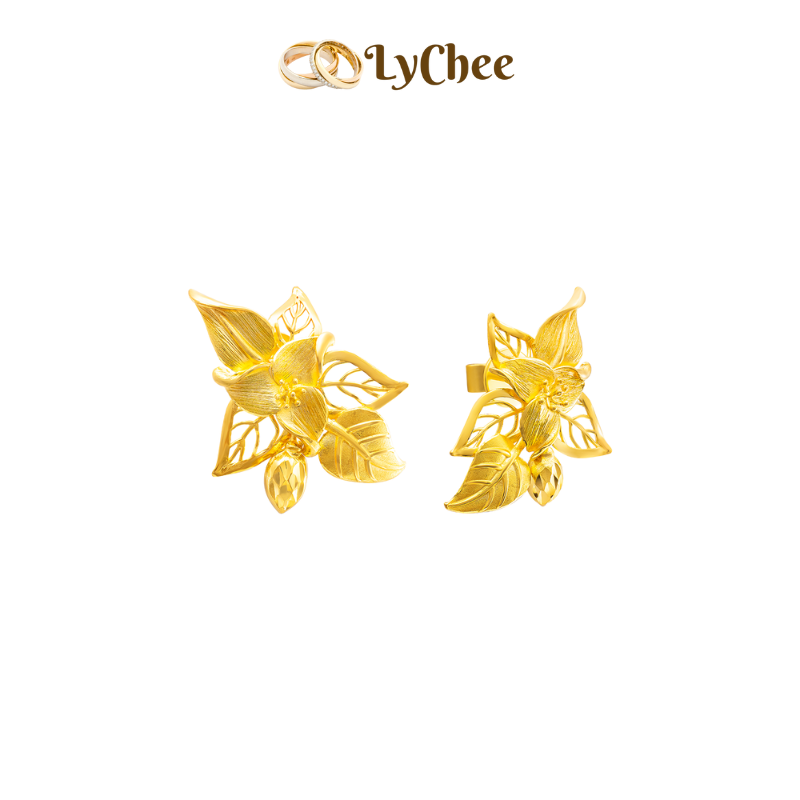 Bông tai cưới Vàng 24K Lychee Trầu Cau - Lê Thị Bảo Ngọc