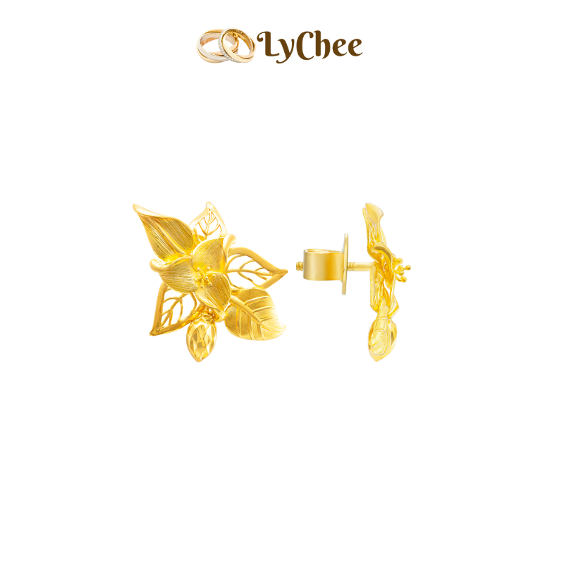 Bông tai cưới Vàng 24K Lychee Trầu Cau - Lê Thị Bảo Ngọc