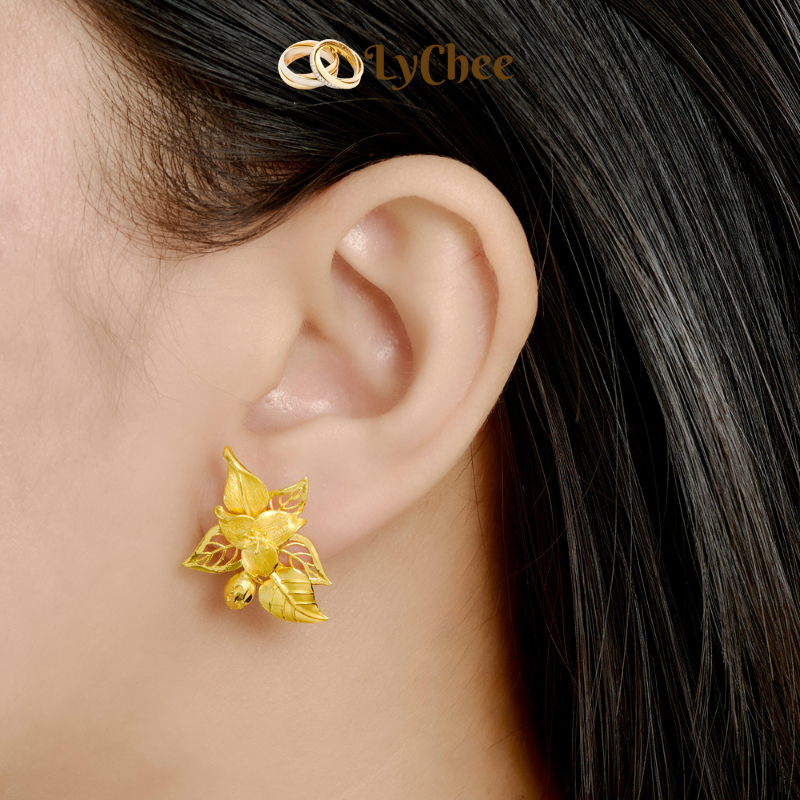 Bông tai cưới Vàng 24K Lychee Trầu Cau - Lê Thị Bảo Ngọc